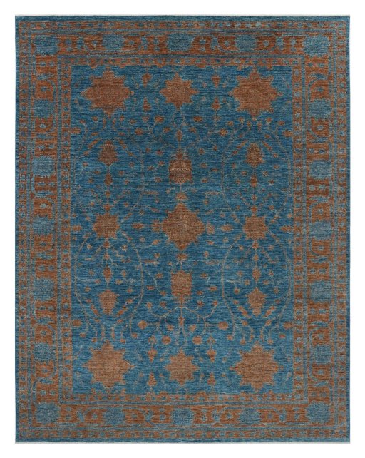 Full view of New Farahan rug from Pakistan, 309 × 243 cm in Blue tones