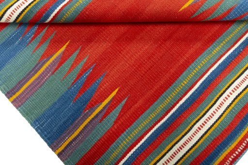 Full view of New Kilim Sofre rug from Turkey, 101 × 92 cm in Multi Color tones