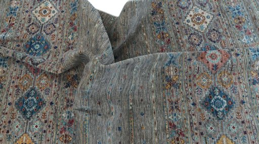 Full view of New Samarkand rug from Pakistan, 239 × 169 cm in Gray tones