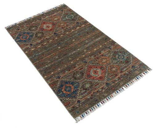Corner detail of New Samarkand rug showing border pattern and Wool pile