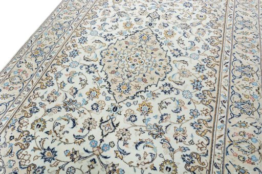 Backside of handmade New Kashan rug showing knot structure and weave density