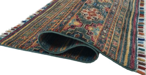 Close-up detail of New Samarkand rug from Pakistan showing Wool weave
