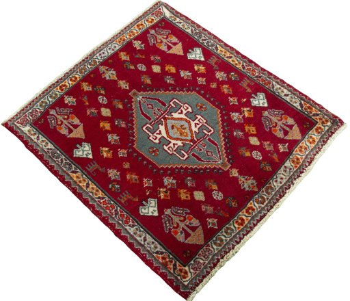 Close-up detail of 2000s Shiraz rug from Iran / Persia showing Wool weave