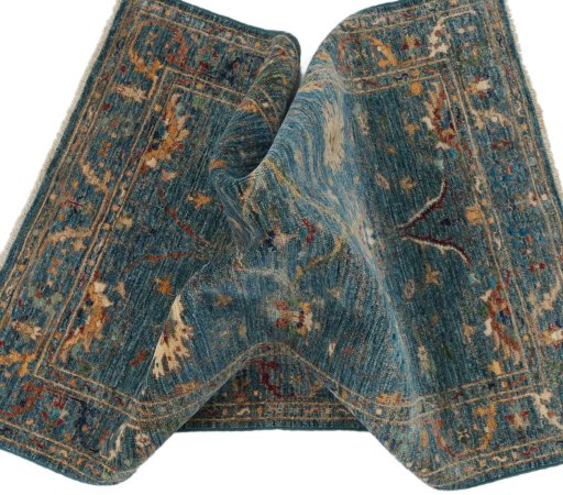 Full view of New Farahan rug from Pakistan, 126 × 80 cm in Blue tones