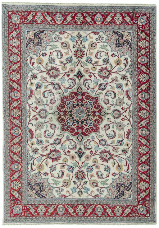 Full view of 2000s Sarough rug from Iran / Persia, 300 × 212 cm in Beige tones