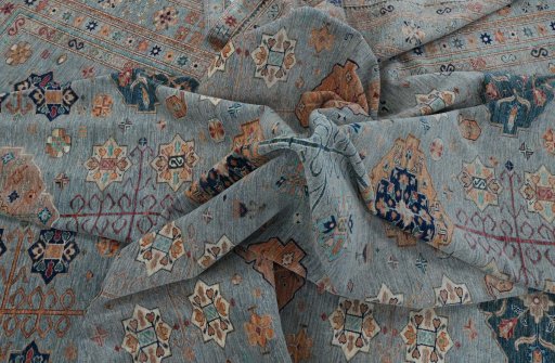 Full view of New Kazak rug from Pakistan, 459 × 360 cm in Gray tones
