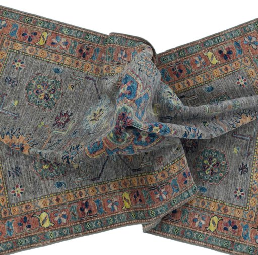 Full view of New Kazak rug from Pakistan, 192 × 125 cm in Gray tones