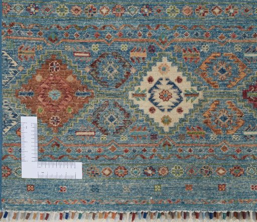 Corner detail of New Samarkand rug showing border pattern and Wool pile