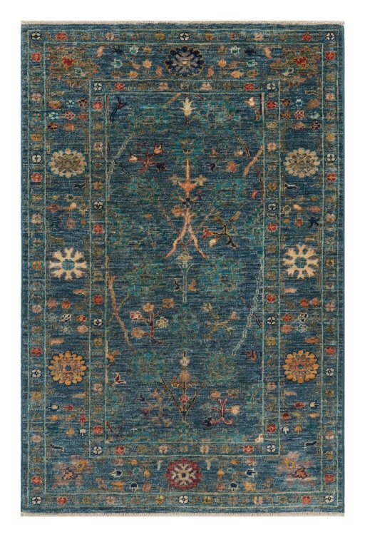 Full view of New Farahan rug from Pakistan, 120 × 79 cm in Blue tones