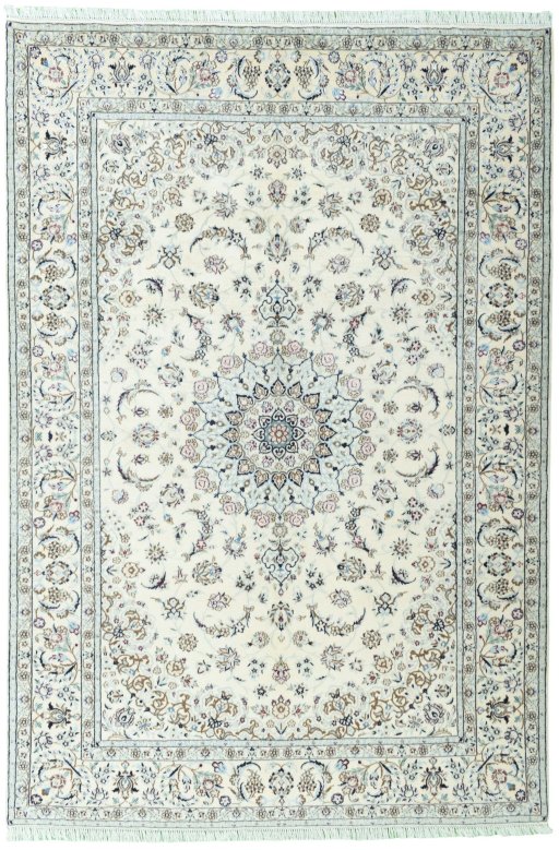 Full view of 2000s Nain rug from Iran / Persia, 293 × 198 cm in Beige tones