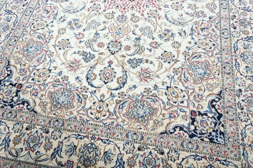 Close-up detail of 2000s Nain rug from Iran / Persia showing Wool weave