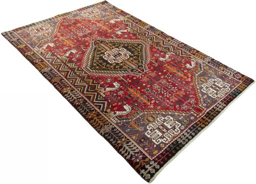 Close-up detail of 2000s Shiraz rug from Iran / Persia showing Wool weave