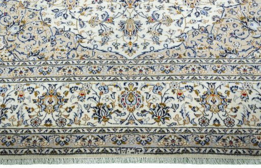 Full view of 2000s Kashan rug from Iran / Persia, 400 × 301 cm in Beige tones