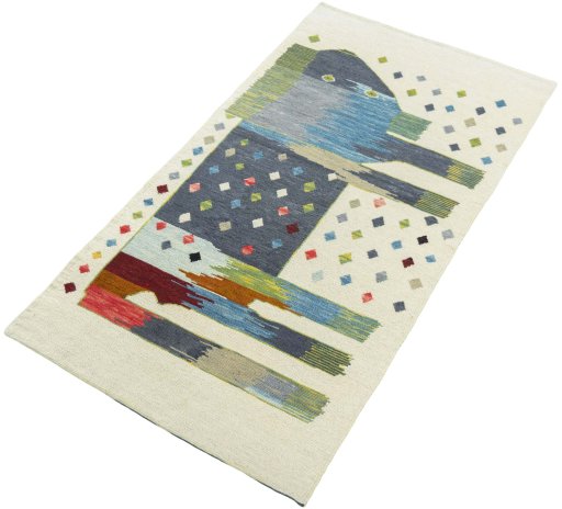 Corner detail of New Kilim Dastan rug showing border pattern and Wool pile
