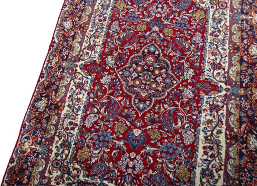 Backside of handmade 2000s Jozan rug showing knot structure and weave density