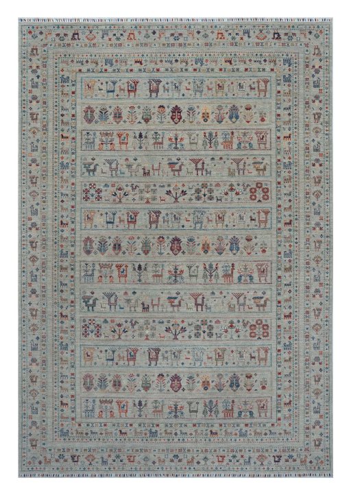 Full view of New Samarkand rug from Pakistan, 352 × 244 cm in Beige tones