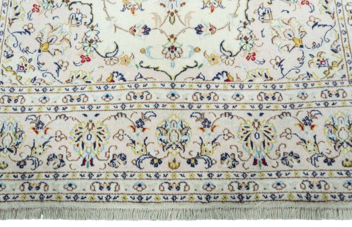 Full view of New Kashan rug from Iran / Persia, 308 × 200 cm in Beige tones