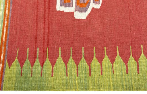Close-up detail of New Kilim Sofre rug from Turkey showing Wool weave
