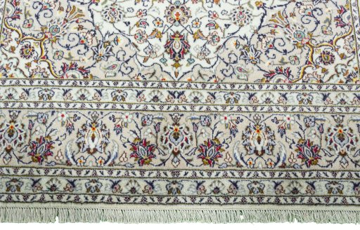 Full view of 2000s Kashan rug from Iran / Persia, 296 × 200 cm in Beige tones