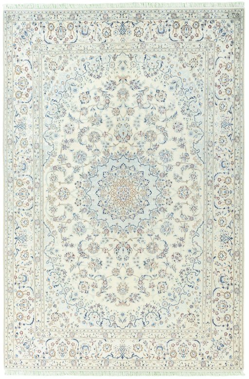 Full view of 2000s Nain rug from Iran / Persia, 303 × 203 cm in Beige tones
