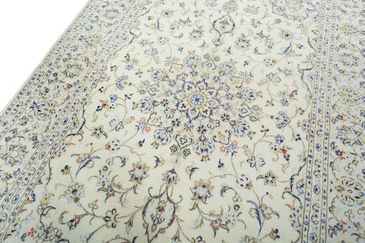 Backside of handmade 2000s Kashan rug showing knot structure and weave density