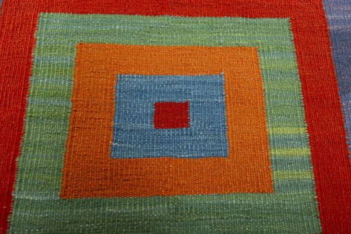 Backside of handmade New Kilim Sofre rug showing knot structure and weave density