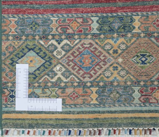 Corner detail of New Samarkand rug showing border pattern and Wool pile
