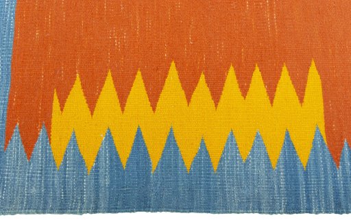 Close-up detail of New Kilim Sofre rug from Turkey showing Wool weave