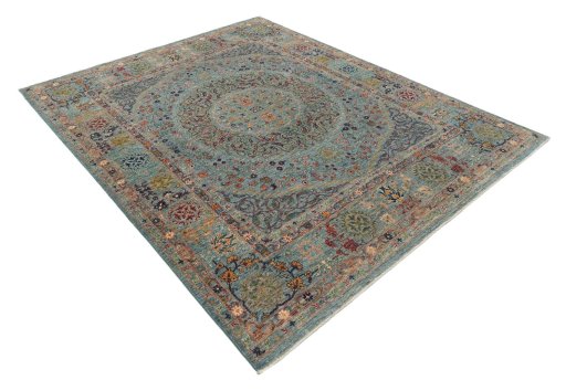 Corner detail of New Haj-jalili rug showing border pattern and Wool pile