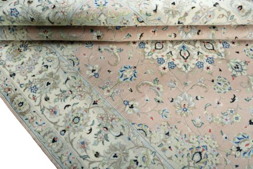 Close-up detail of New Kashan rug from Iran / Persia showing Wool weave