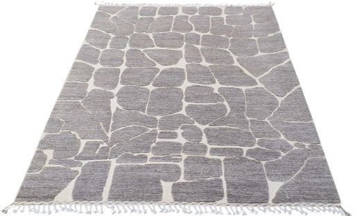 Corner detail of New Morocco rug showing border pattern and Wool pile