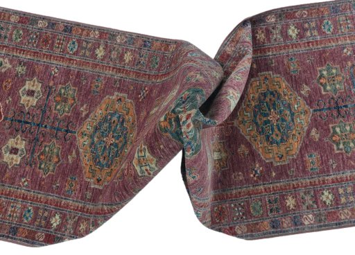 Full view of New Kazak rug from Pakistan, 289 × 82 cm in Red tones