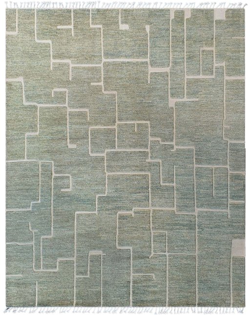 Full view of New Morocco rug from Pakistan, 302 × 253 cm in Green tones