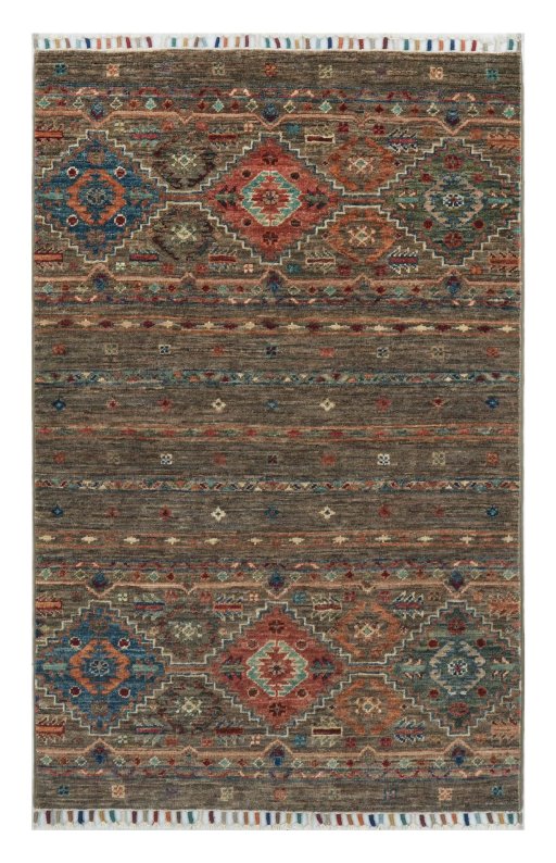 Full view of New Samarkand rug from Pakistan, 123 × 79 cm in Gray tones