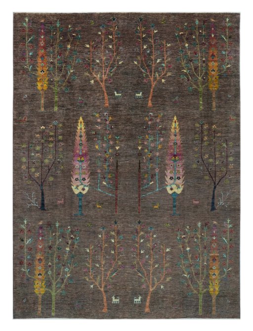 Full view of New Farahan rug from Pakistan, 328 × 240 cm in Brown tones