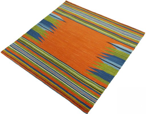 Corner detail of New Kilim Sofre rug showing border pattern and Wool pile