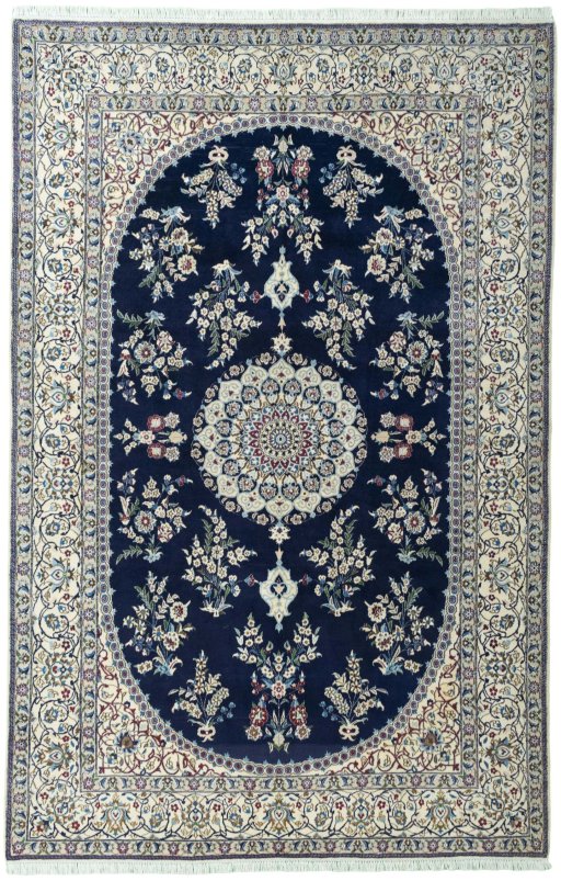 Full view of 2000s Nain rug from Iran / Persia, 306 × 199 cm in Blue tones