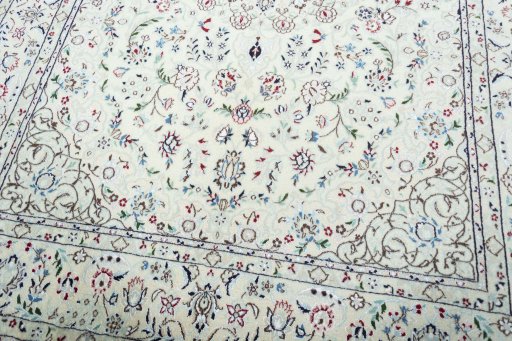 Close-up detail of 2000s Nain rug from Iran / Persia showing Wool weave