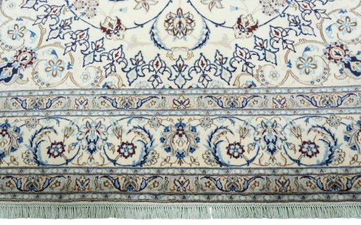 Full view of 2000s Nain rug from Iran / Persia, 353 × 252 cm in Beige tones