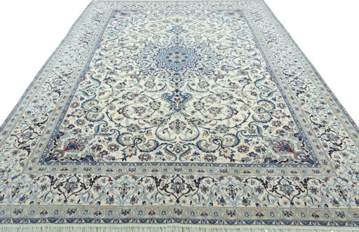 Surface texture of 2000s Nain rug with natural Wool and intricate pattern