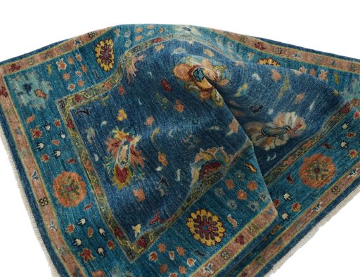 Full view of New Farahan rug from Pakistan, 115 × 83 cm in Blue tones