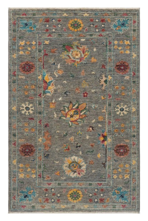 Full view of New Farahan rug from Pakistan, 123 × 81 cm in Gray tones