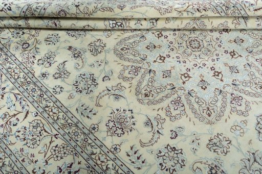 Close-up detail of 2000s Nain rug from Iran / Persia showing Wool weave