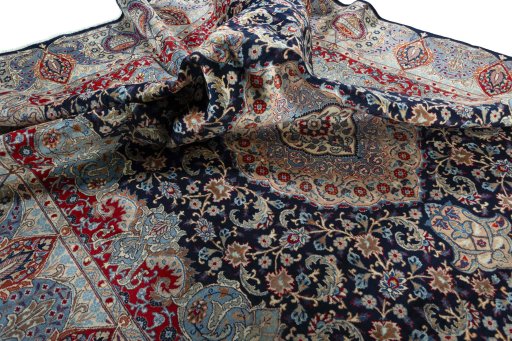 Surface texture of 1970s Kashmar rug with natural Wool and intricate pattern