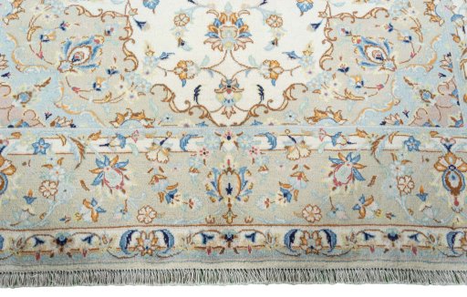 Full view of New Kashan rug from Iran / Persia, 295 × 200 cm in Beige tones