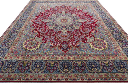 Surface texture of 1970s Kerman rug with natural Wool and intricate pattern