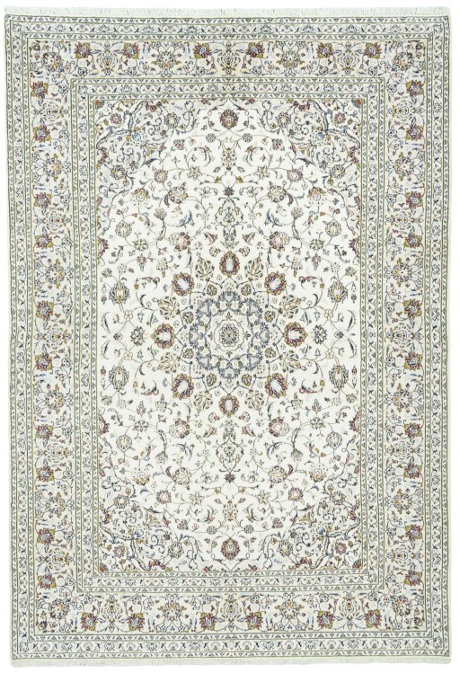 Full view of 2000s Kashan rug from Iran / Persia, 292 × 200 cm in Beige tones