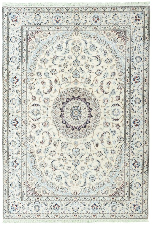 Full view of New Nain rug from Iran / Persia, 288 × 202 cm in Beige tones