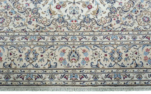 Full view of 2000s Kashan rug from Iran / Persia, 350 × 251 cm in Beige tones