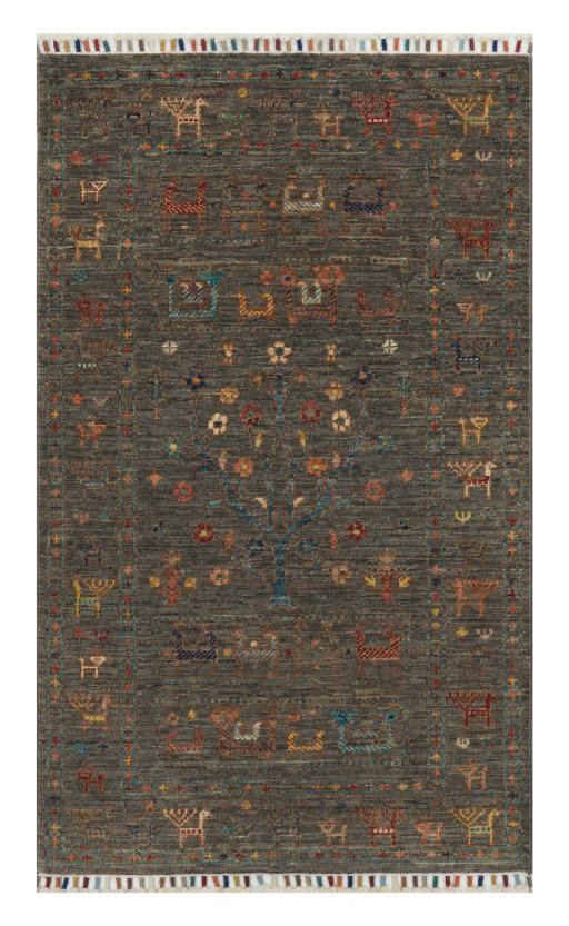 Full view of New Samarkand rug from Pakistan, 127 × 79 cm in Gray tones